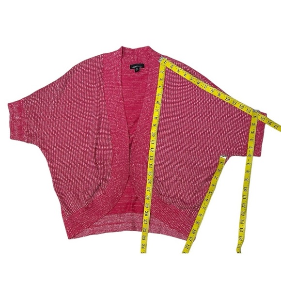 Alyx Open Cardigan Shrug Metallic Batwing Sleeve Cropped Poppy Coral Plus 1X - Picture 6 of 16